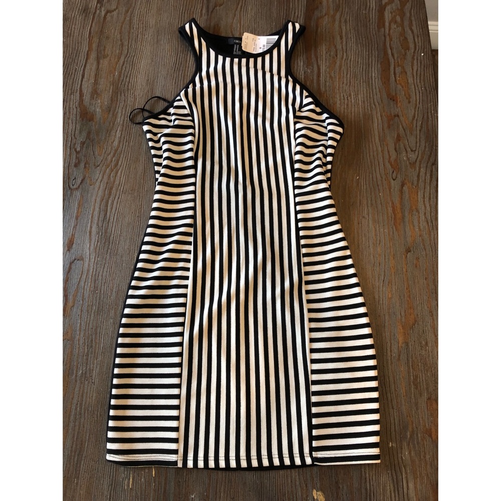 Black and white striped mini dress